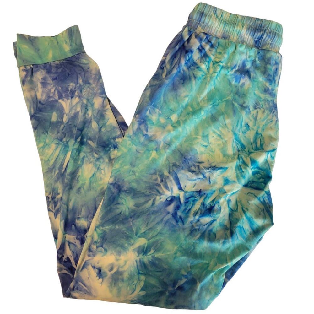 Shades of Blues Tie Dye Joggers Women's Medium Drawstring Stretchy Waist